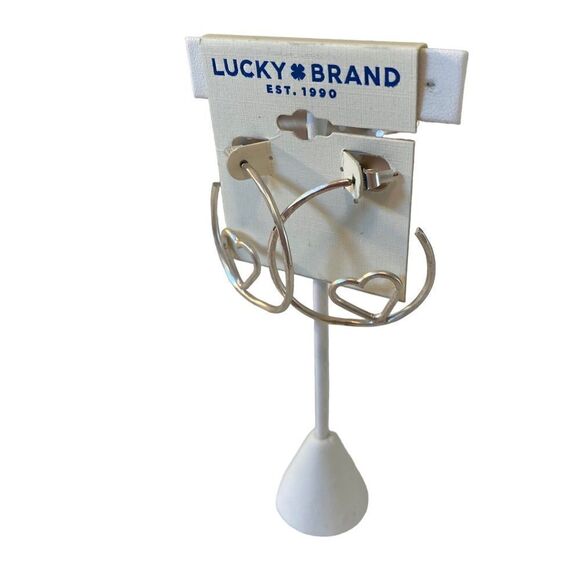 Lucky Brand Heart in Hoop Earrings in Matte Hammered Silver Tone. - Picture 3 of 6